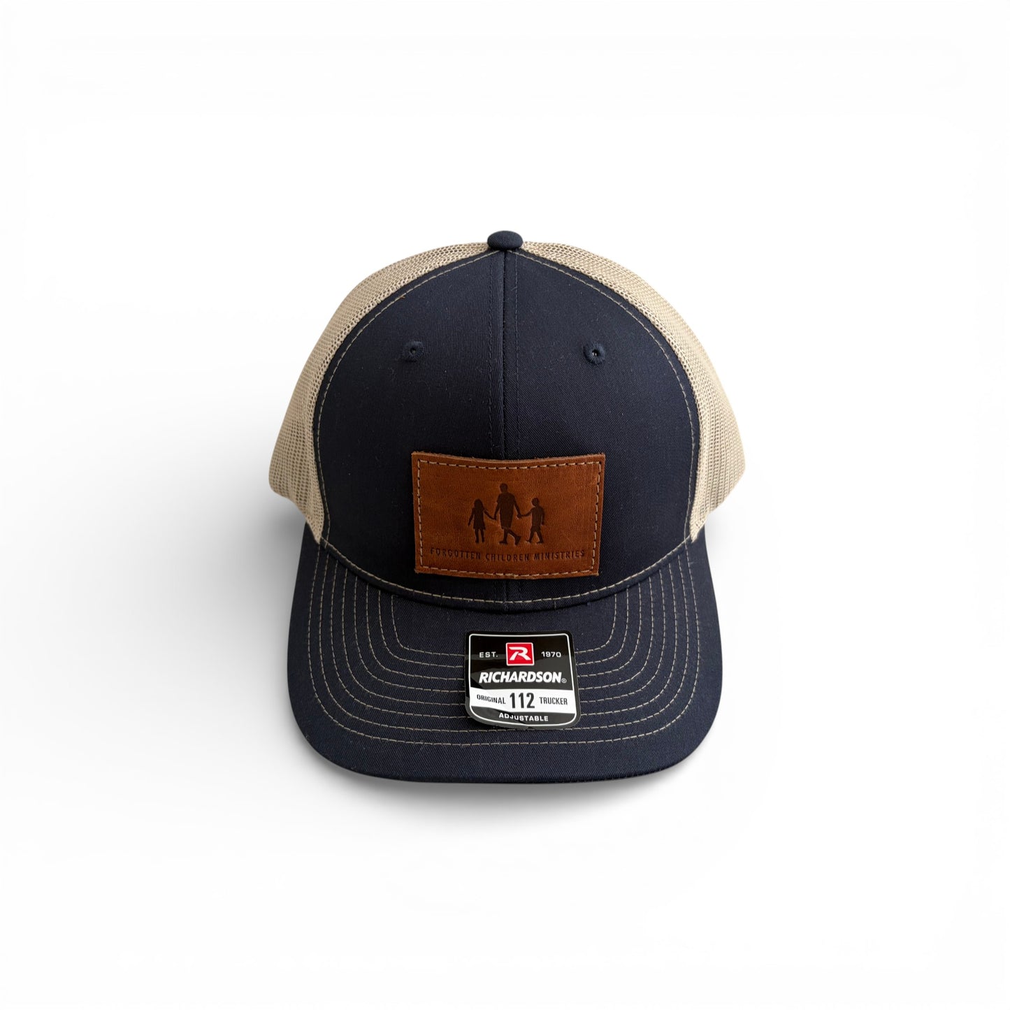 FCM Leather Patch Trucker Hat in Navy/Khaki