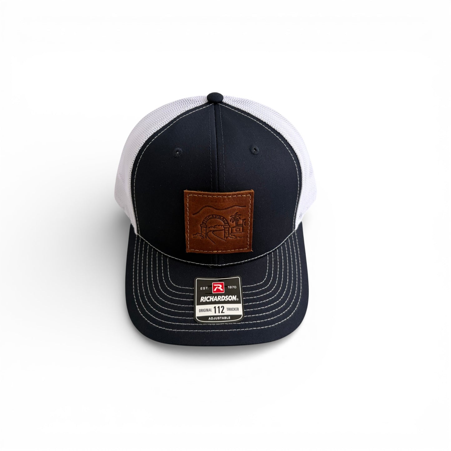 FCM Leather Patch Trucker Hat in Navy/White