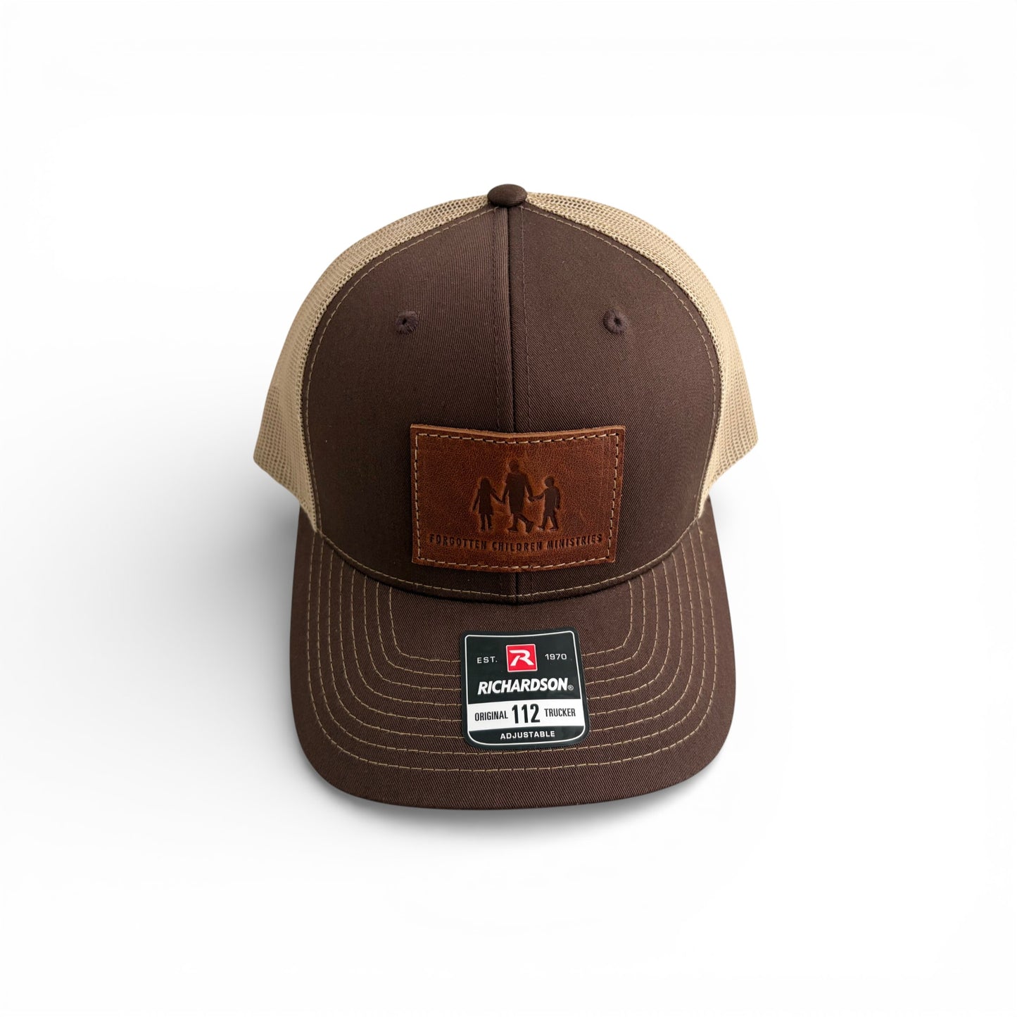 FCM Leather Patch Trucker Hat in Brown/Khaki