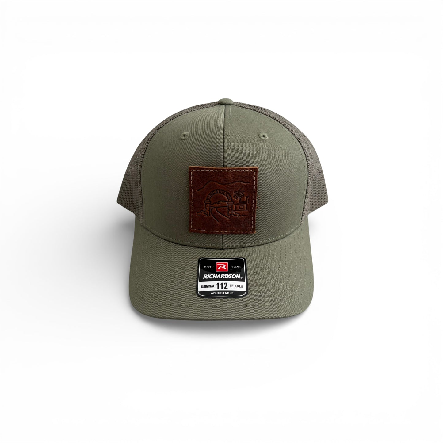 FCM Leather Patch Trucker Hat in Solid Loden
